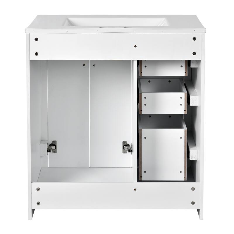 GDFStudio - Montvale Modern Freestanding Bathroom Vanity with Ceramic Sink and 3 Storage Drawers & Soft Closing Doors - 30'W