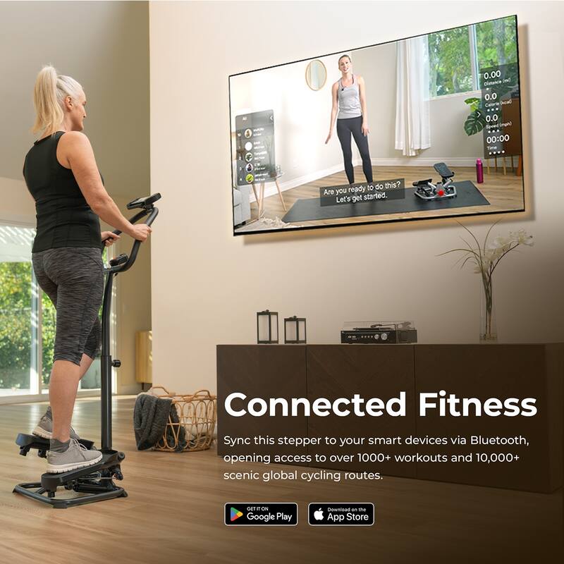 Sunny Health & Fitness Smart Stair Stepper Machine with Handlebar - SF-S020027SMART - Black - 27.8*19.5*56.1