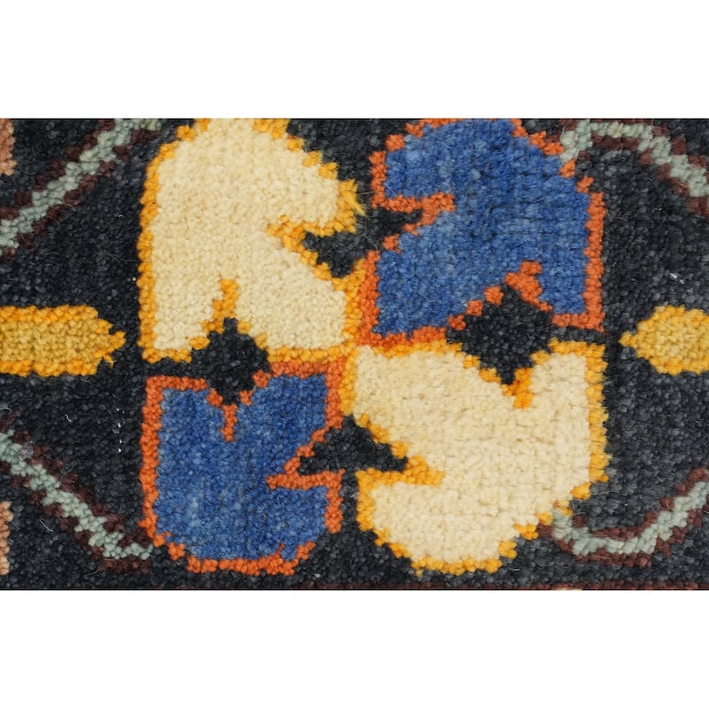 Hand Knotted Oriental 100% Wool Carpet Traditional Geometric Navy Blue & Blues Kazak Area Rug - 12' 2'' X 8' 10''