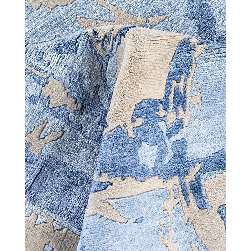 Modern One-of-a-Kind Hand-Knotted Area Rug, Blue - 8' 1" x 10' 2"