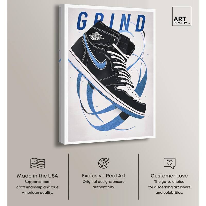 Blue Ribbon Sneaker Canvas by Art Remedy, Gallery Wrapped