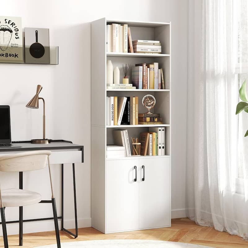70" Tall Bookcase 4-Tier Wooden Bookshelves with Cabinet