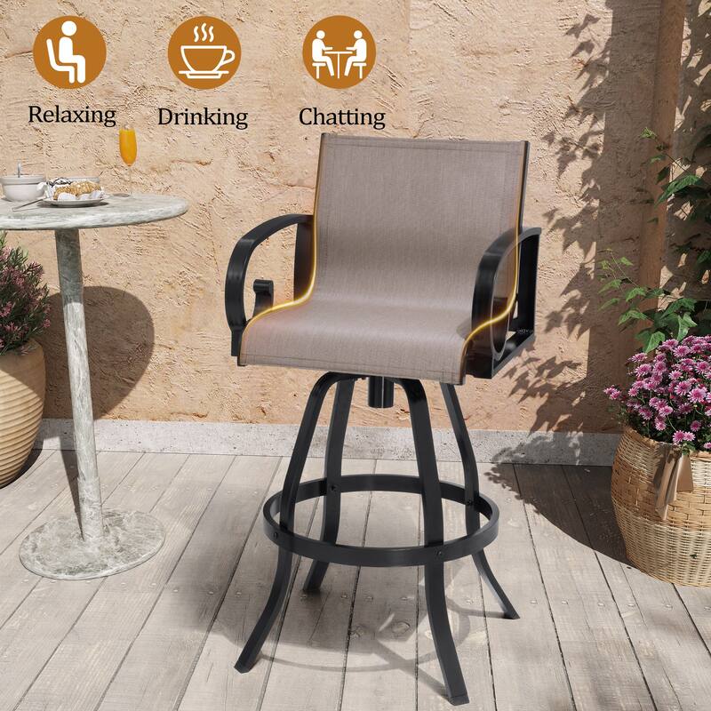 VredHom Outdoor Patio Bar Stools Swivel Bar Chair Sunbrella Textilene Sling - 20.1 in W x 44.3 in H