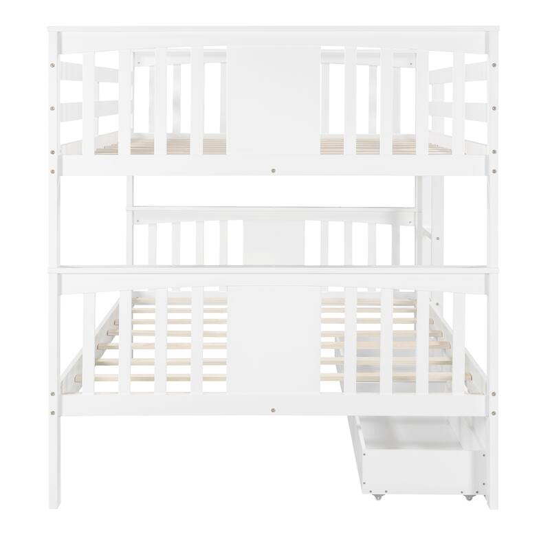 Full over Full Bunk Bed with Under-Bed Drawers and Ladder for Bedroom, Guest Room Furniture