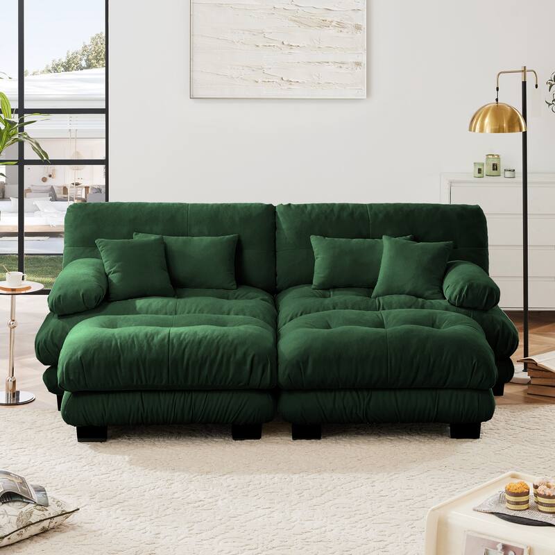 94.4" Loveseat Sofa Chenille Fabric Modular Sectional Couch with 2 Ottoman