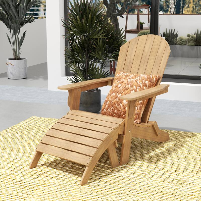 Vineyard HIPS Outdoor Folding Eco-Friendly All Weather Seashell Adirondack Chair with Ottoman (2-Piece Set) - Teak