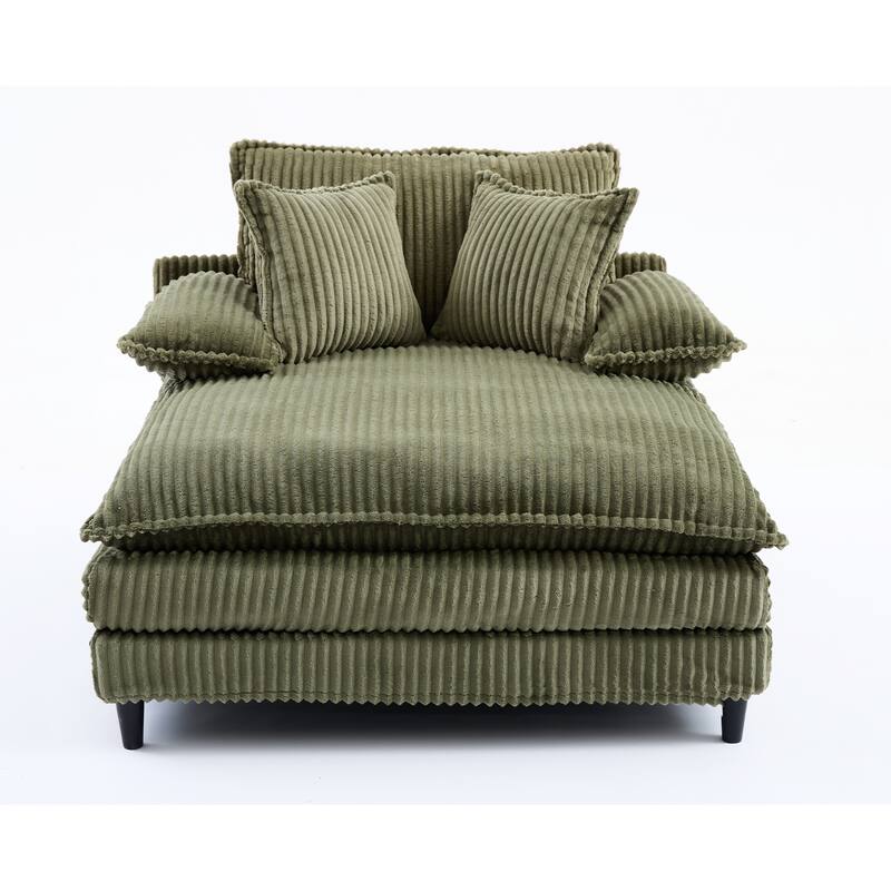 Ergonomic Oversized Chaise Longue Chair, Corduroy Deep Seat Sofa chair with 2 Pillows and Armrests,Four gears can be adjusted,