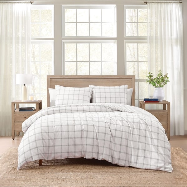 Tommy Hilfiger Modern Windowpane Cotton Reversible Blue Comforter Set - King