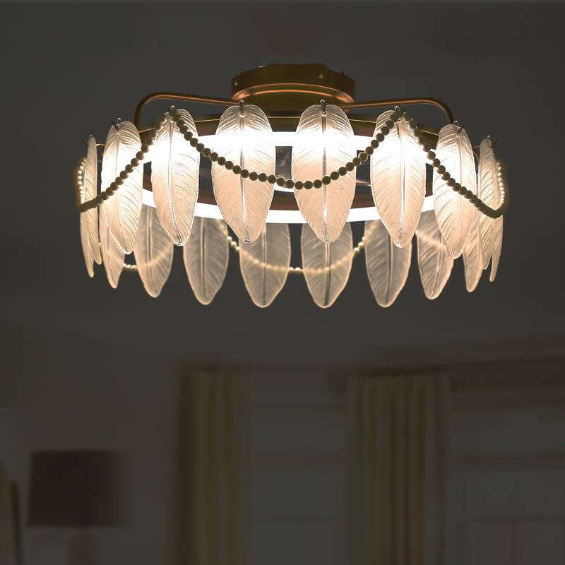 Bella Depot 20" Glam Gold Flush Mount Ceiling Fan 6-Speed with Dimmable Light Remote and APP Control - 19.2inches