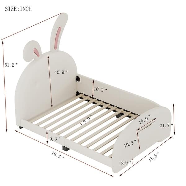 dimension image slide 1 of 2, Twin Size Upholstered Rabbit-Shape Princess Platform Bed with Headboard and Footboard