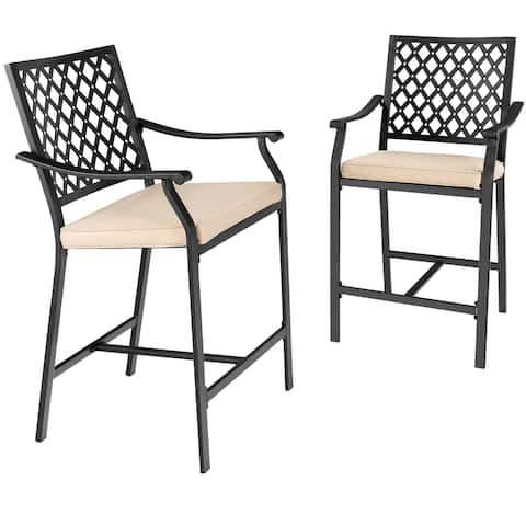 Costway 2PCS Patio Bar Stool Counter Height Cushioned Chair Armrest - See Details