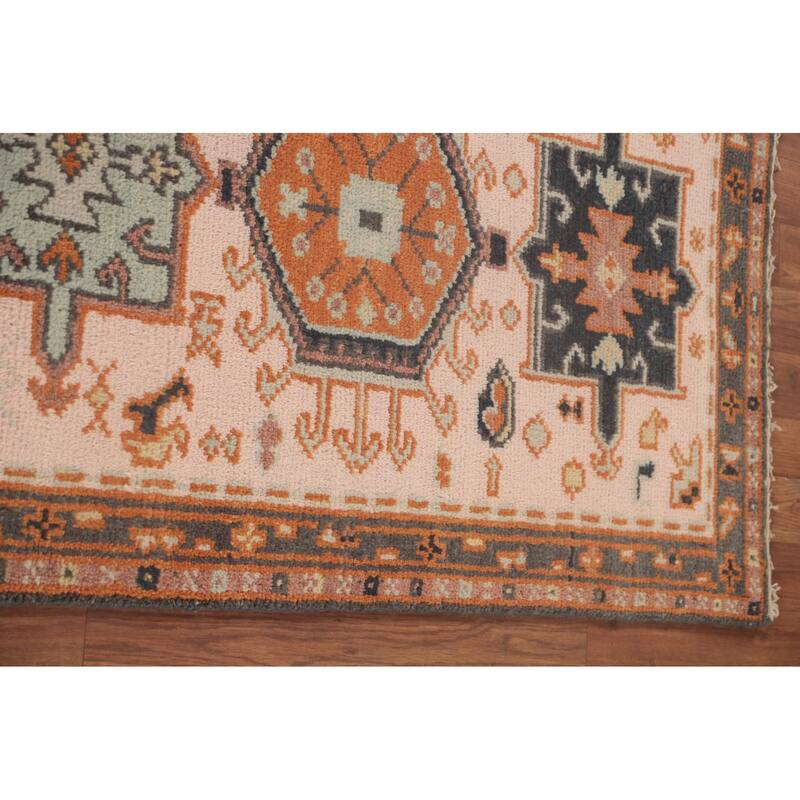 Geometric Pink Kazak Runner Rug Handmade Oriental Wool Carpet - 2'7"x 9'11"
