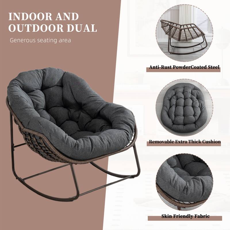 Outdoor rattan rocking chair, padded penguin rocking chair,lounge chair Outdoor for Front Porch,Living Room,Patio,Garden
