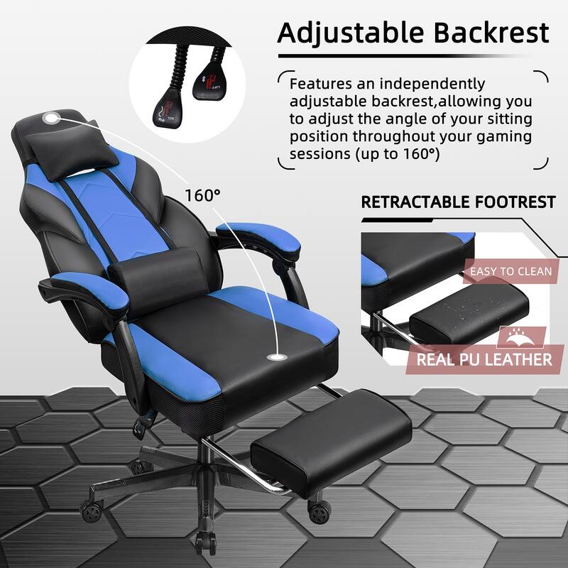 Adjustable Comfortable Game Chair Swiveling PC & Racing with Footrest