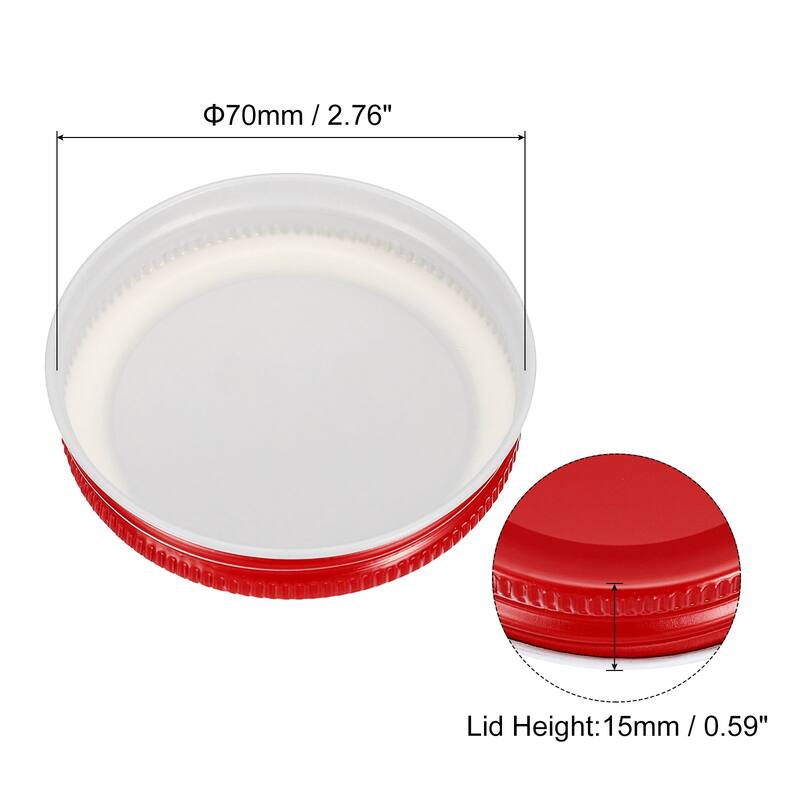 16Pcs Regular/Wide Mouth Tin Plate Mason Jar Lids for Canning Jars - Red - 70mm