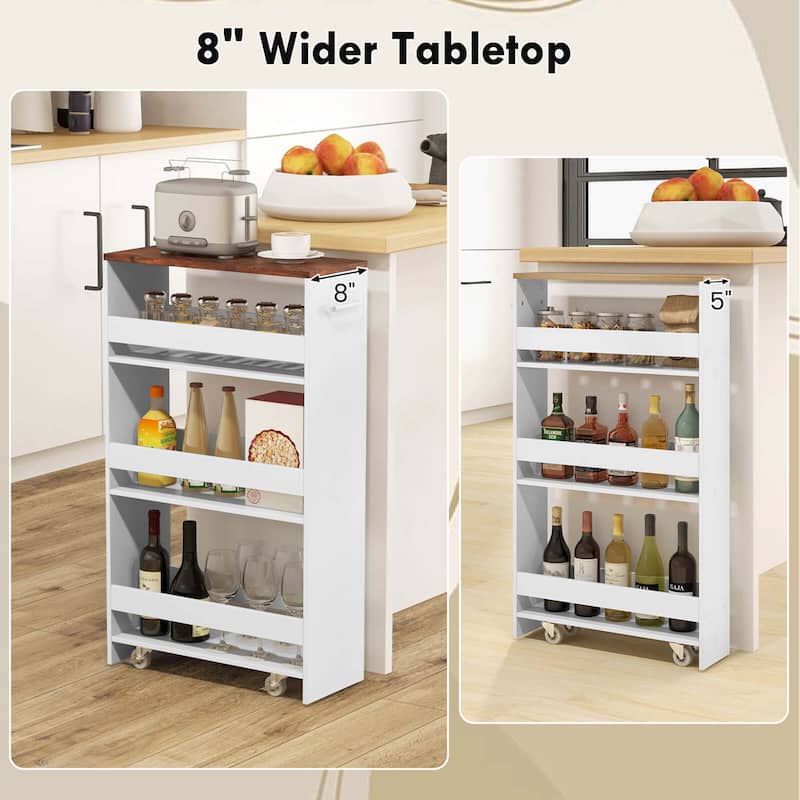 Costway 4-Tier Rolling Storage Cart 8" Slim Kitchen Cart on Wheels