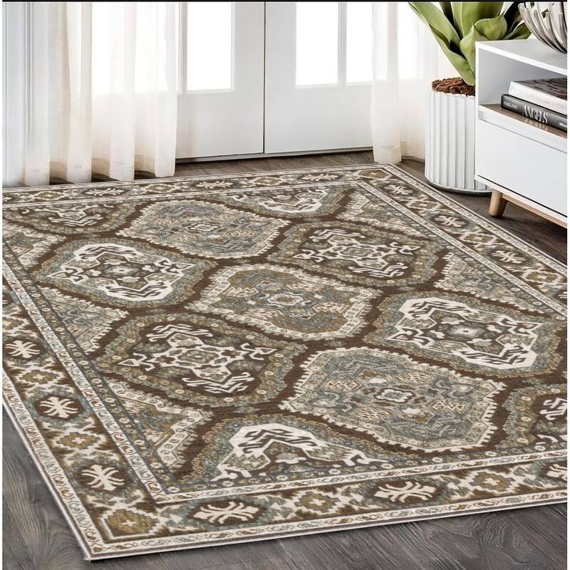 HomeRootsMedallion Traditional Runner Area Rug - 92.52' X '62.99' X '0.39 - Blue/Gray