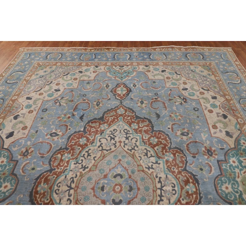Over-Dyed Distressed Mashad Persian Vintage Wool Carpet - 9'8" x 12'7"