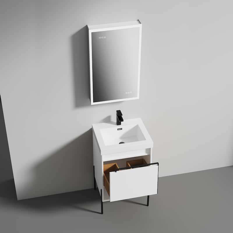 Freestanding Bathroom Vanity Set with Open Shelf & Topmounted Sink