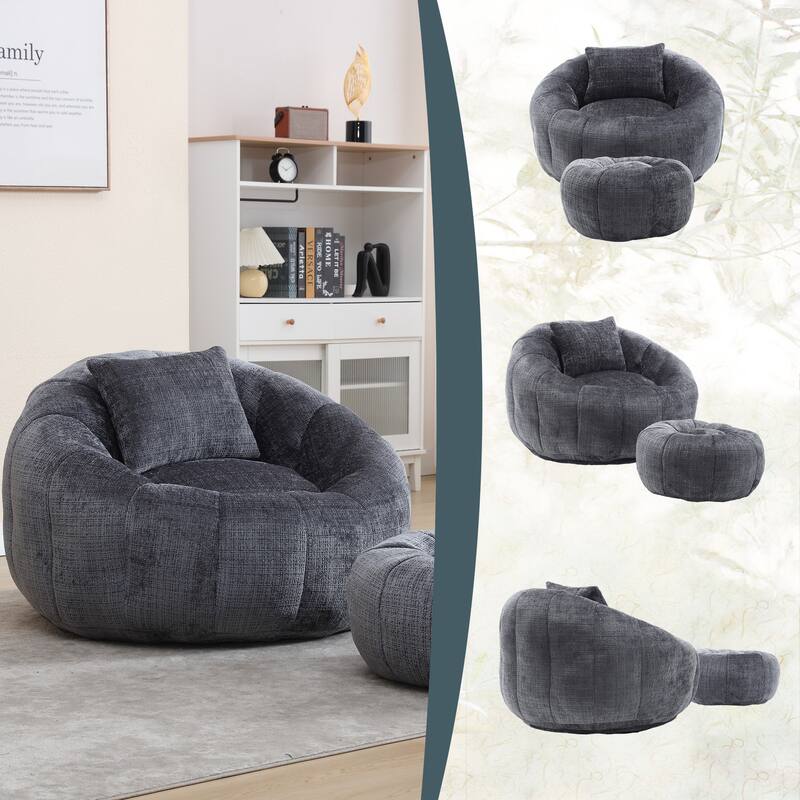 HOMEFUN Comfortable Beanbag sofa, with memory foam filler, can rotate super large round sofa