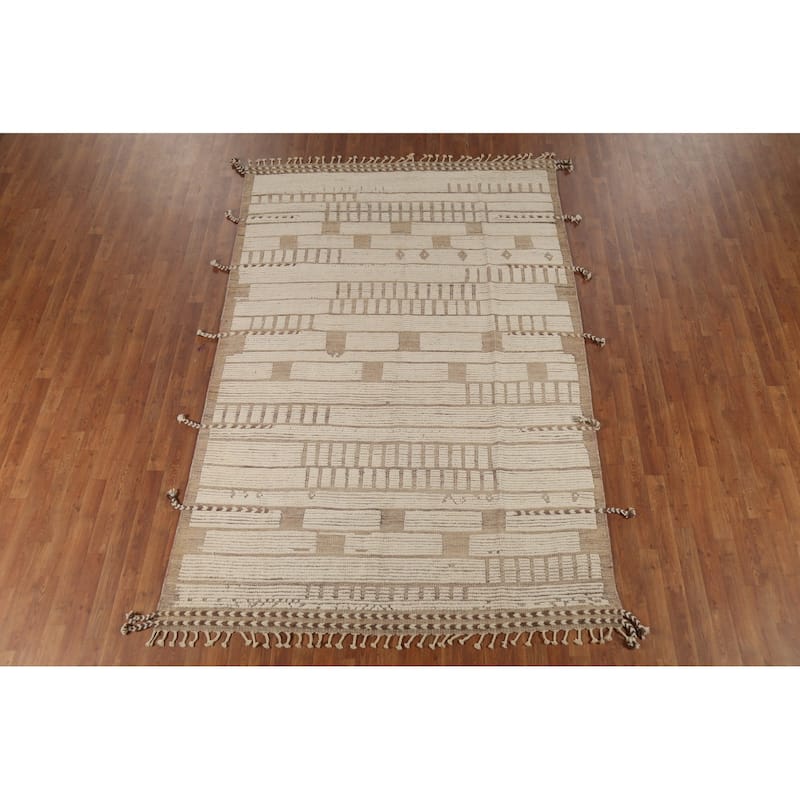 Beige & Ivory Moroccan Modern Area Rug Hand-Knotted Wool Carpet - 6'0"x 9'4"