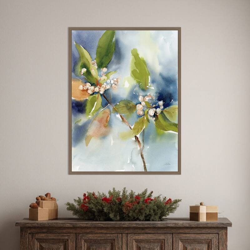Winter Berries by Katrina Pete (23 x 30 in.), Framed Canvas Wall Art Print - Sylvie Dark Gold