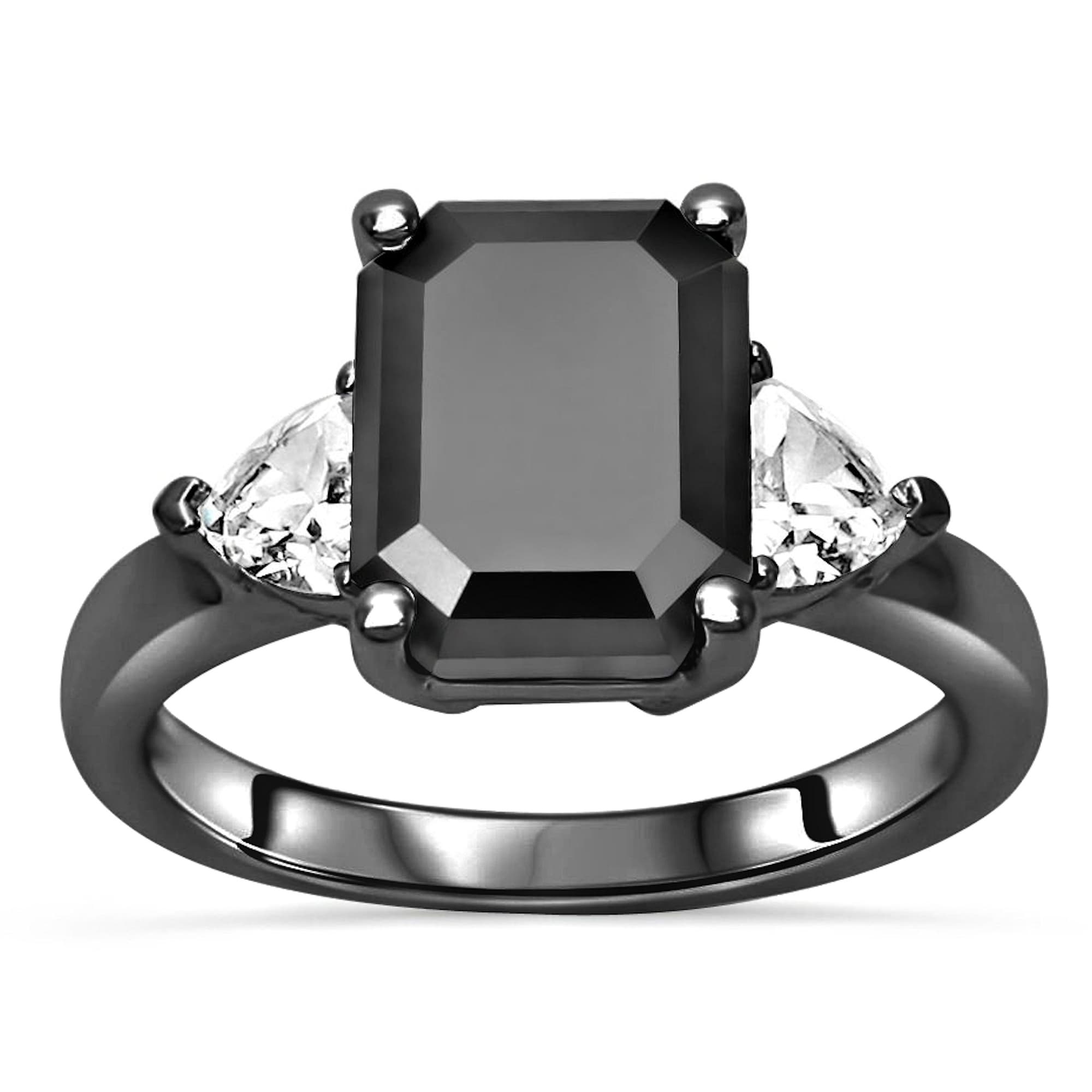 3.0ct Emerald Cut Black Diamond Nice Engagement Wedding Ring 925 Sterling Silver