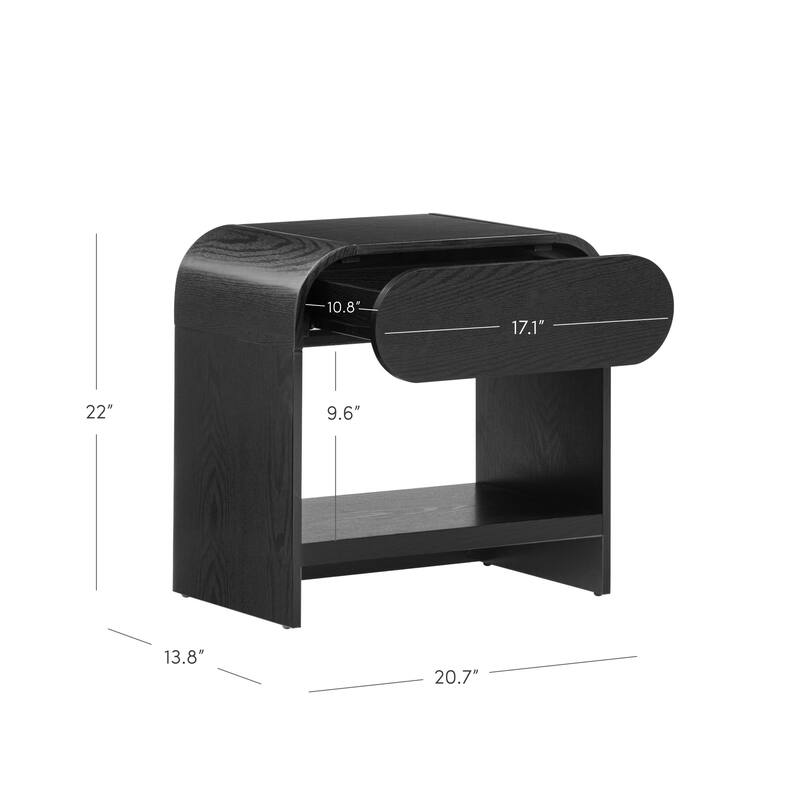 Iris Mid-Century Modern Nightstand with Drawer, Wooden Bedside Table for Bedroom or Living Room with Rounded Silhouette