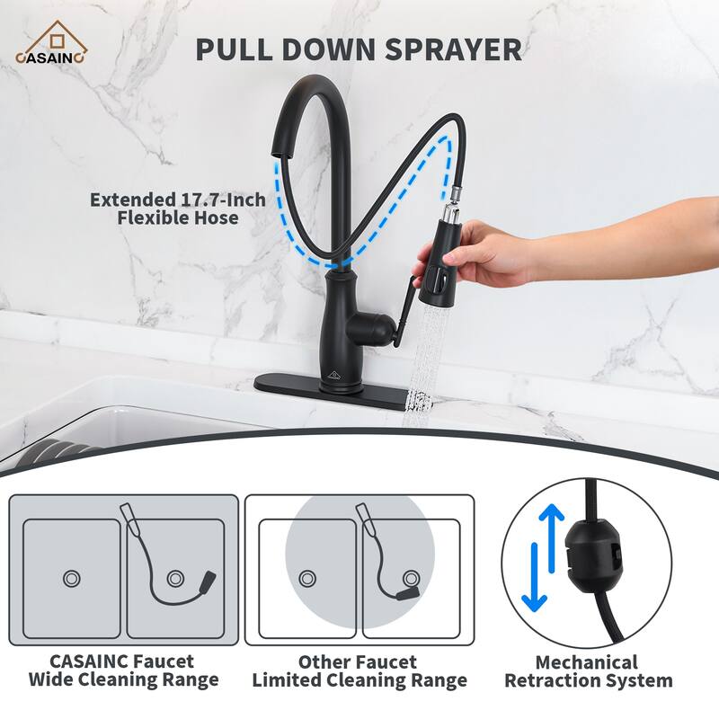 Single Handle Pull Down Sprayer Kitchen Faucet with Intelligent Temperature Display