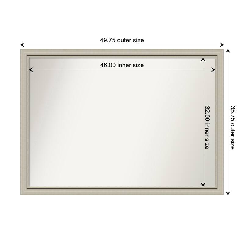 Romano Silver Narrow Framed Non-Beveled Custom Wall Mirror, Bathroom Vanity Mirror - Outer Size: 49.75 x 35.75