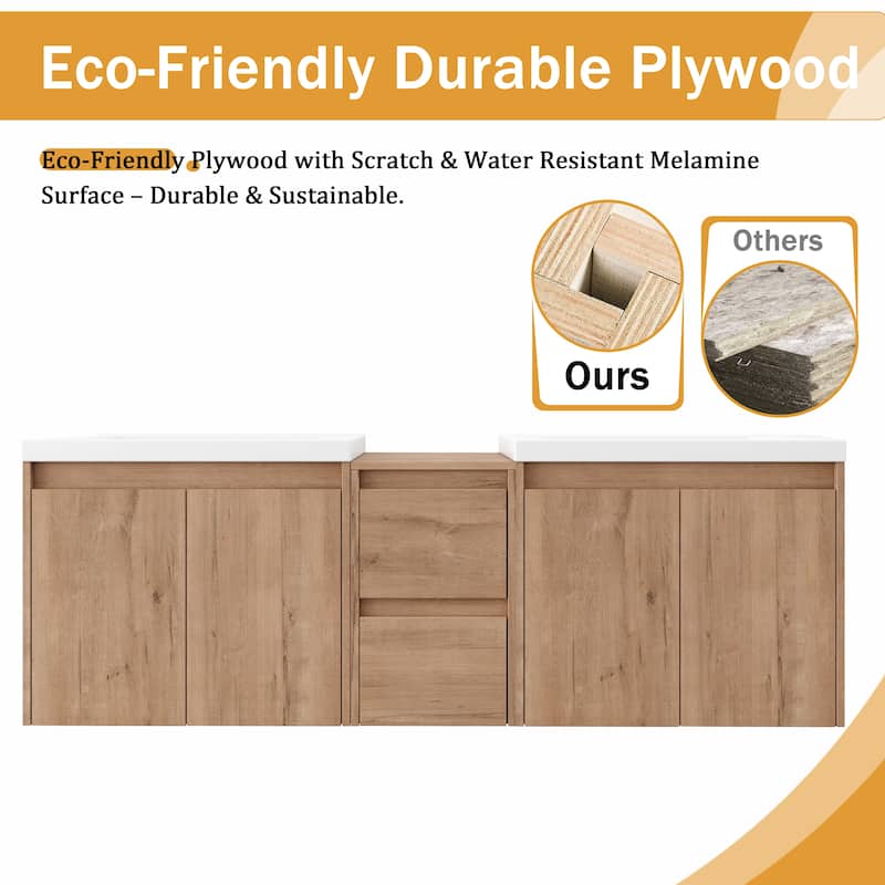 Malwee 36"/48"/60" Floating Bathroom Vanity,Wall Mounted Bathroom Vanity with Sink,Soft Close Door and Drawer