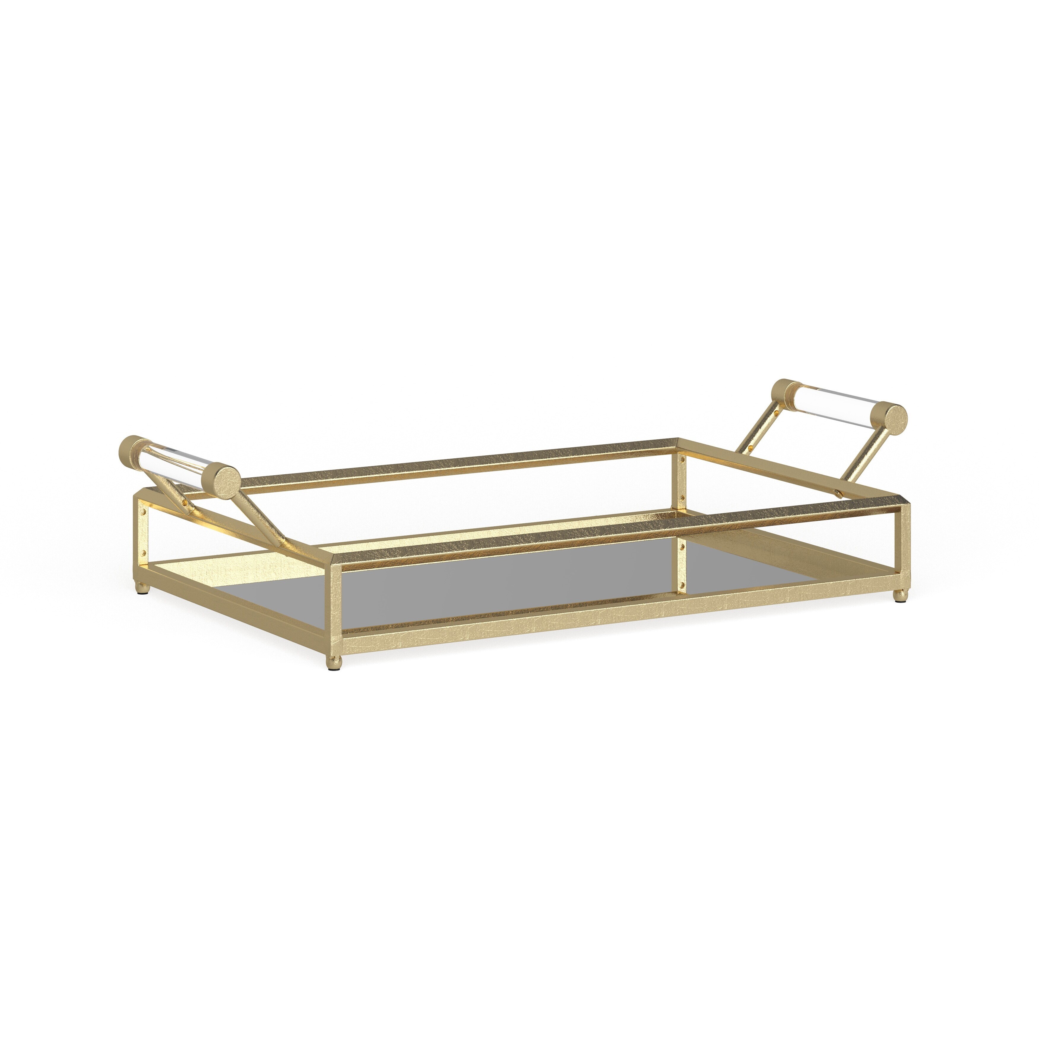 Gold Rectangular Edgeless Serving Dressing Candle Table Tray Mirror Glass Base 
