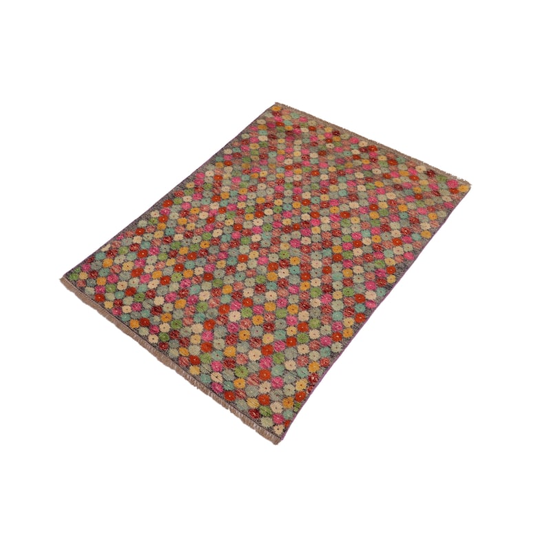 Shabby Chic Balochi Barr Gray/Red Hand Knotted Wool Rug - 3'0'' x 4'11''