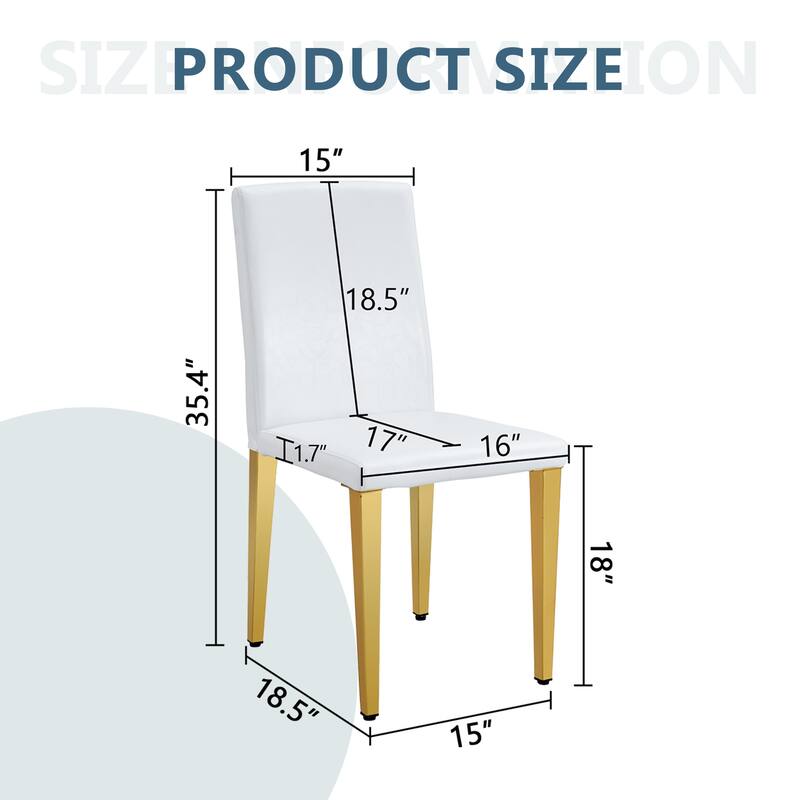 4 White PU dining chairs,Golden Metal Legs.Simple and versatile, comfortable and accompanied