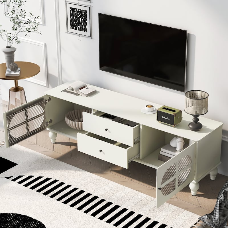 Modern Minimalist TV Stand with 2 Storage Cabinets, 2 Drawer and Cable Management for Living Room Bedroom​