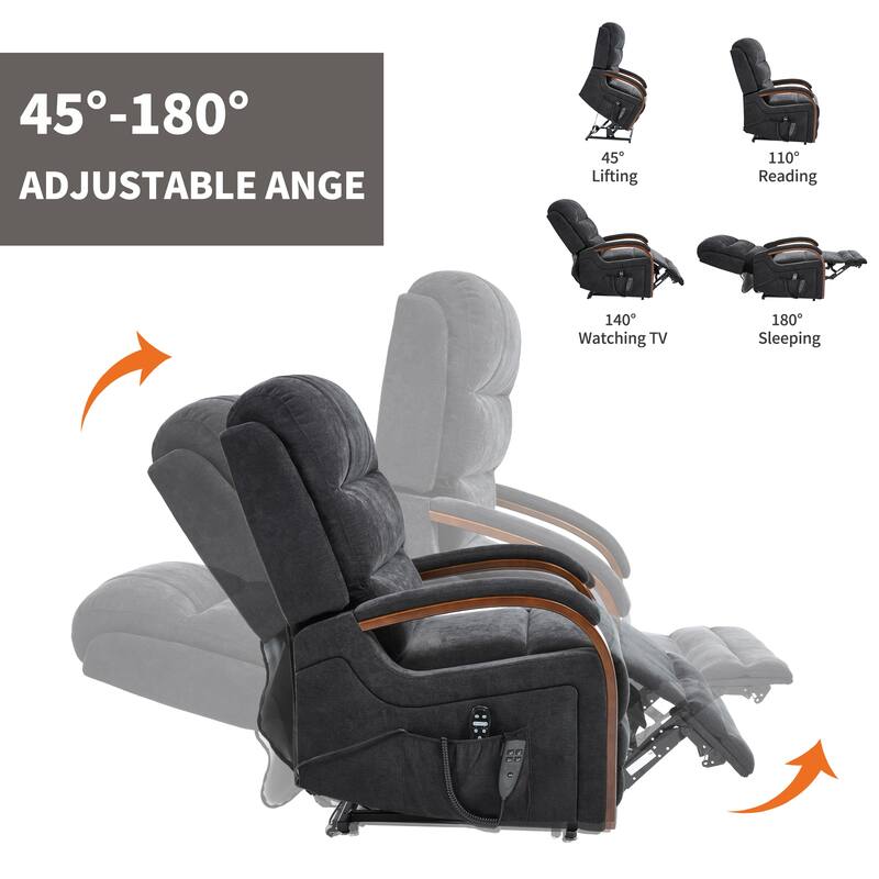 Roomfitters Dual Motor Power Lift Recliner, Infinite Position Massage Chair with Solid Wood Armrests, Chenille