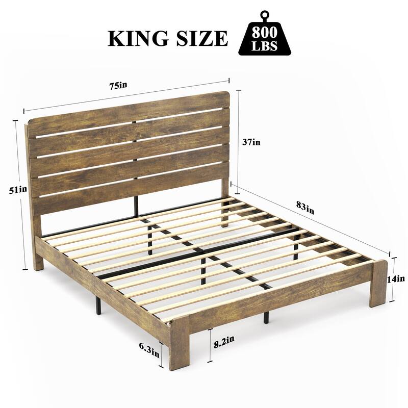 Roomfitters Bed Frame with Wood Platform, Noise Free Support, No Box Spring Needed, Under Bed Storage, Dark Brown - King