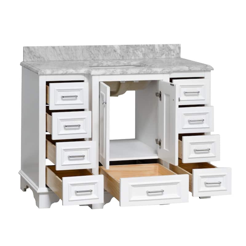 KitchenBathCollection Nantucket 48" Bathroom Vanity with Carrara Marble Top