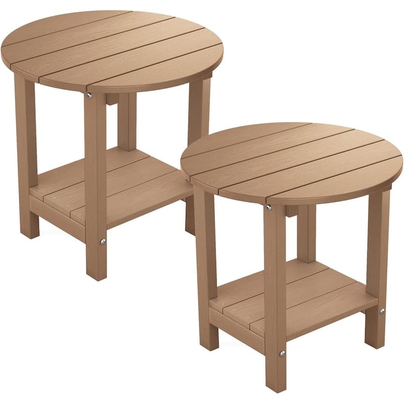 WINSOON All Weather HIPS Outdoor 2-Tier Outdoor Side Tables Adirondack Tables Set Of 2 - Teak