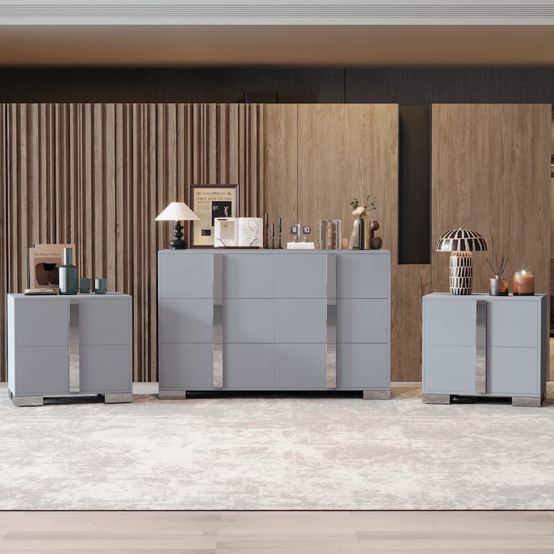 Roomfitters 3-Piece Bedroom Set, Elegant 6-Drawer Dresser and 2 Nightstands with Metal Handles