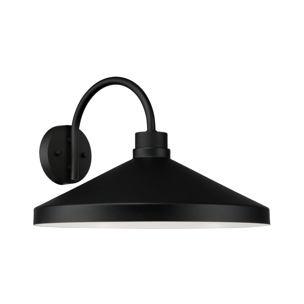 17.25"W x 11.50"H 1-Light Outdoor Cone Wall Lantern Barn Light in Black with White Interior