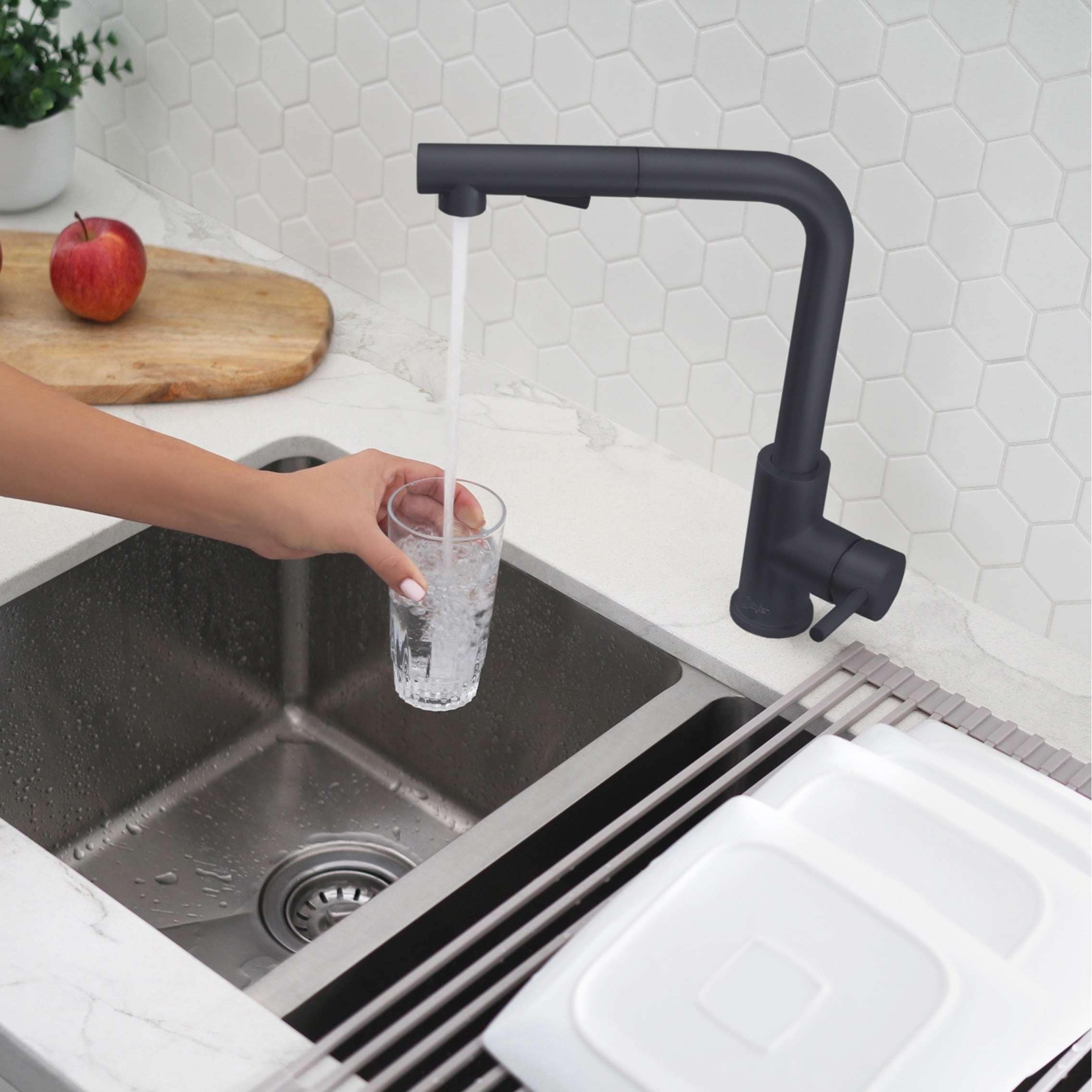 STYLISH Stainless Steel Single Handle Pull Down Kitchen Faucet Lead Free - Faucet Height: 12 5/8" | Spout Height: 11"