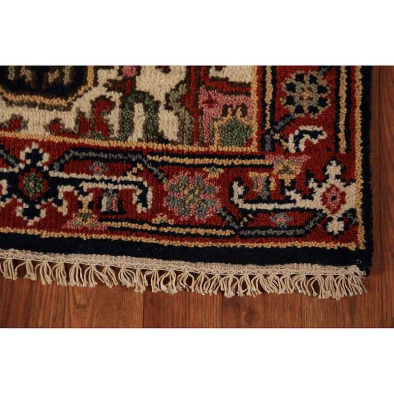Dark Navy Blue Heriz Serapi Indian Runner Rug Handmade Wool Carpet - 2'3"x 8'3"