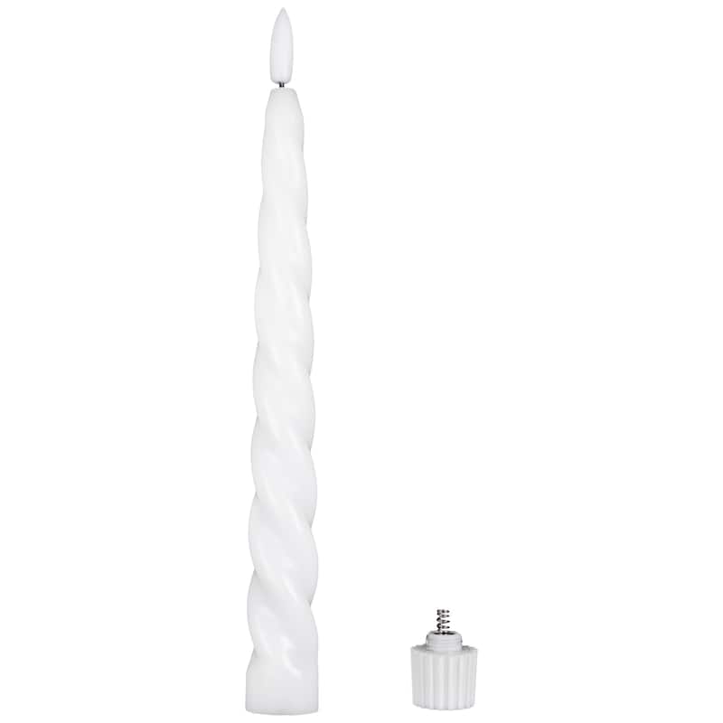 LED Flameless Flickering Taper Swirled Christmas Candles - 9.5" - White - Set of 2