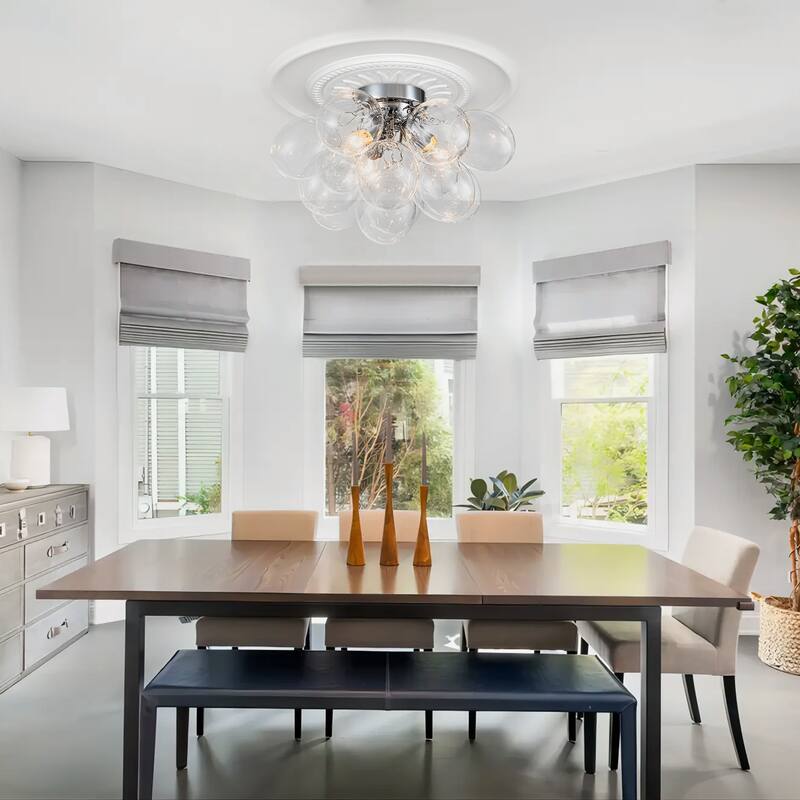 Starsky 3-Light 17in. Contemporary Glass Bubble Semi Flush Mount