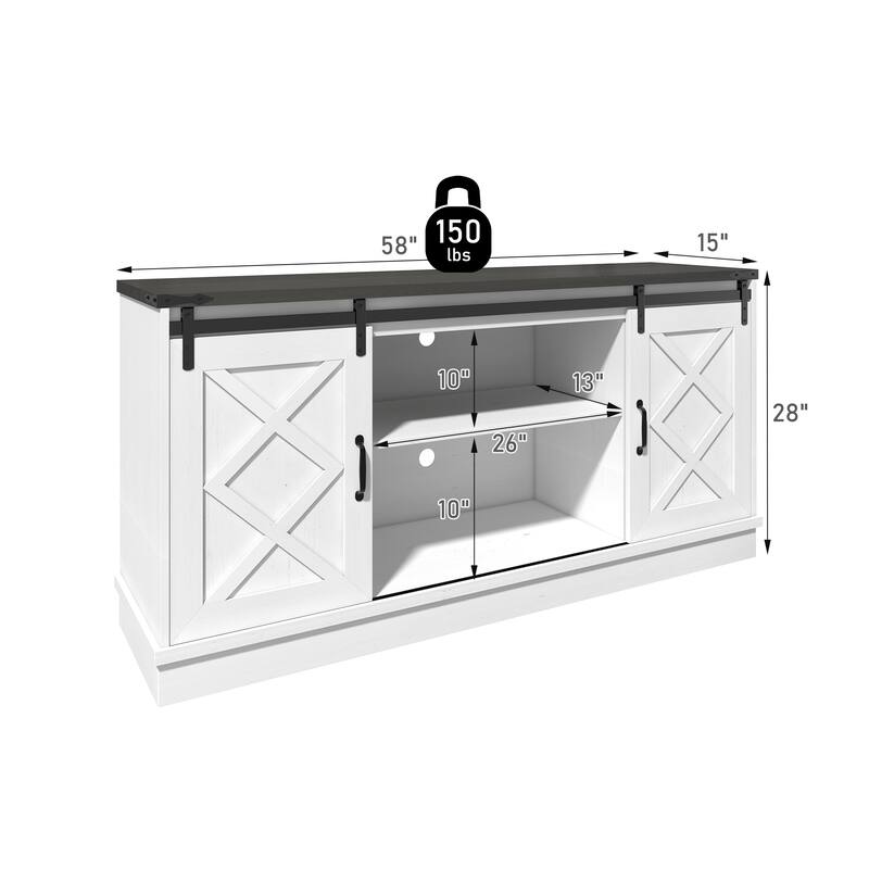 58.27" TV Stand with Sliding Barn Doors with Adjustable Shelves and Soundbar Shelf