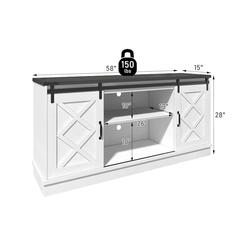 Farmhouse TV Stand wih Storage, 58" Entertainment Center with Sliding Barn Door, Height Adjustable Shelves