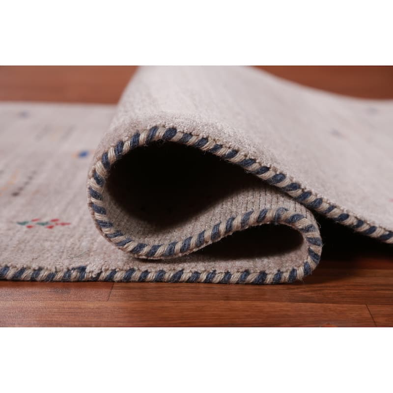 Hand Knotted Oriental 100% Wool Carpet Tribal Stripe Brown Gabbeh Area Rug - 4' 11'' X 3' 1''
