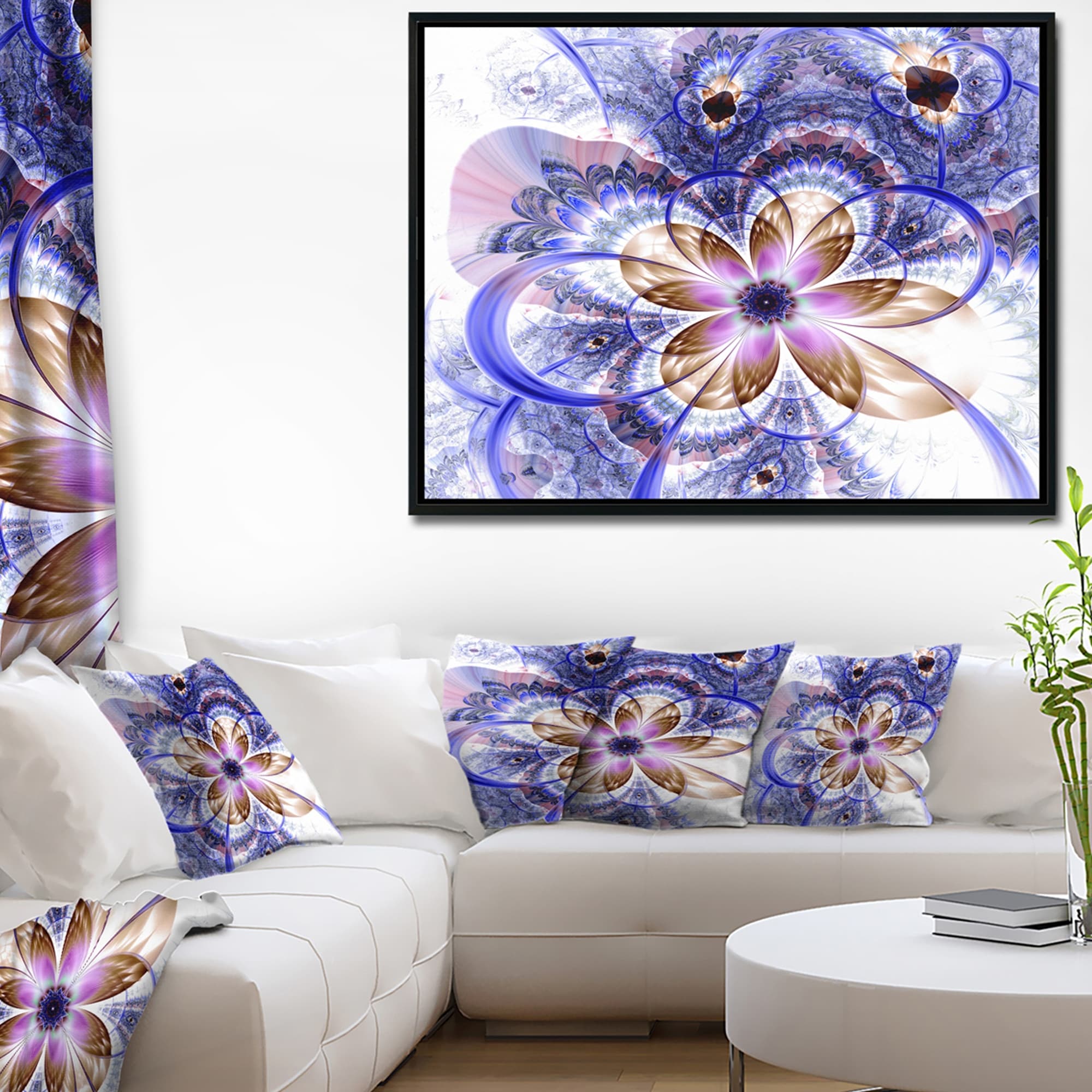 Designart 'Blue Light Fractal Flower' Floral Art Framed Canvas Print