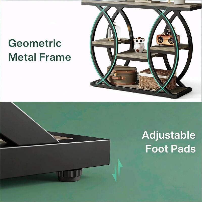 39" Industrial 4-Tier Console Table with Metal Frame and Staggered Shelves